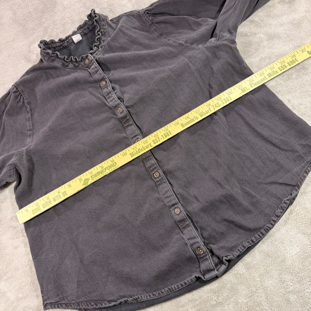 Old Navy‎ Denim Shirt Women Large Black Ruffle Neck Puff Sleeve Cotton Top - Picture 4 of 8